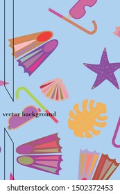 Vector set of underwater sea design elements. Diving. Top view.