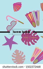 Vector set of underwater sea design elements. Diving. Top view.