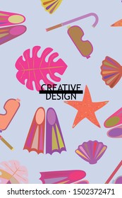 Vector set of underwater sea design elements. Diving. Top view.