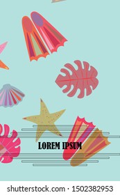 Vector set of underwater sea design elements. Diving. Top view.