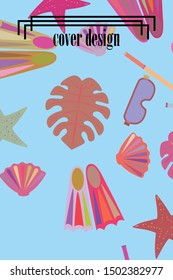 Vector set of underwater sea design elements. Diving. Top view.
