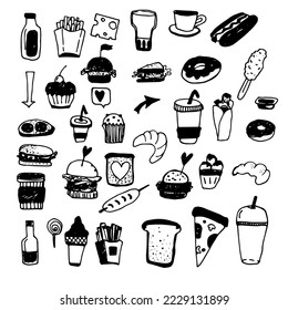 Vector set of Unhealthy food and drinks.