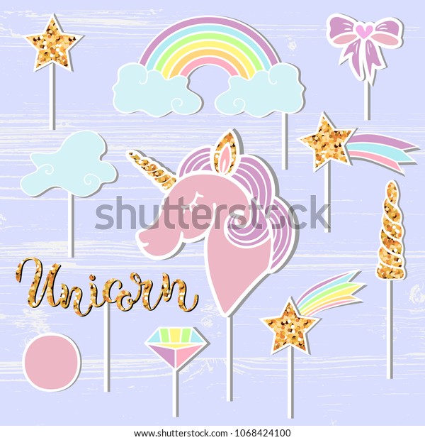 Vector Set Unicorn Rainbow Horn Star 库存矢量图（免版税）1068424100 | Shutterstock