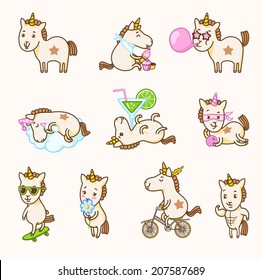 Vector set of unicorn stickers