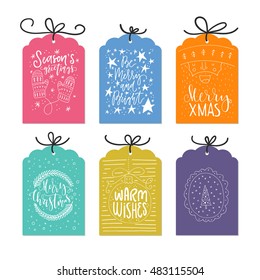 Vector set of unique Christmas cards with handdrawn lettering. Xmas quotes collection. New Year greetings isolated on background.