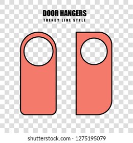 Vector Set of unique door hangers with trendy line style isolated on transparent background. Door hanger mockup.