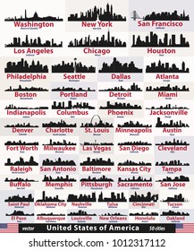 vector set of United States cities skylines silhouettes