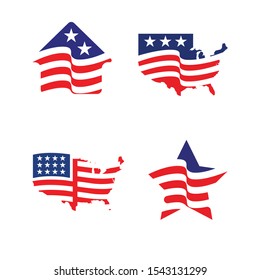 Vector Set of United States Flag logo design element lines