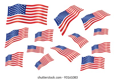vector set of united states fly-away flag