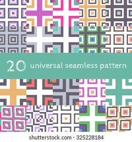 Vector set of universal different colorful seamless geometric ornaments pattern background