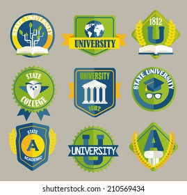 Vector set of university and college school badges in flat style.