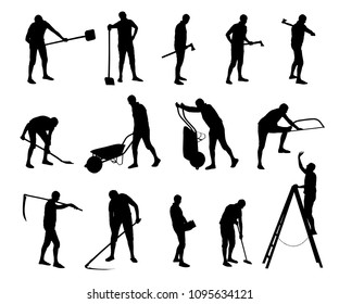 Vector set of unskilled construction and maintenance workers. 