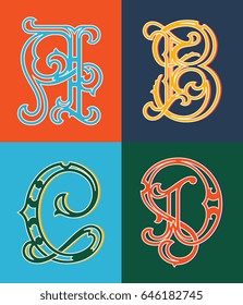 Vector set of uppercase colored decorative font family typeface 