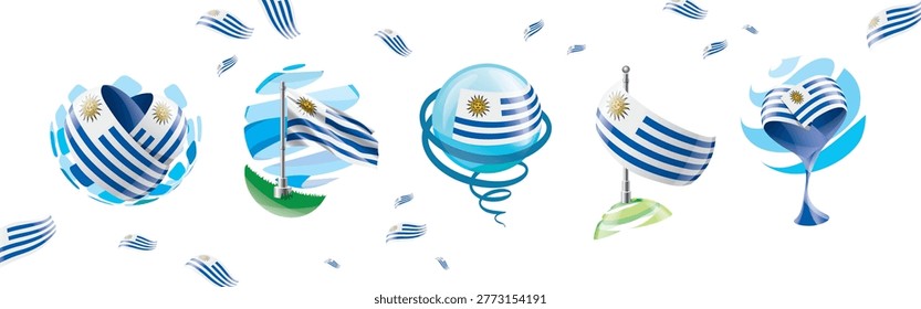 Vector set of the Uruguayan flag in various creative designs