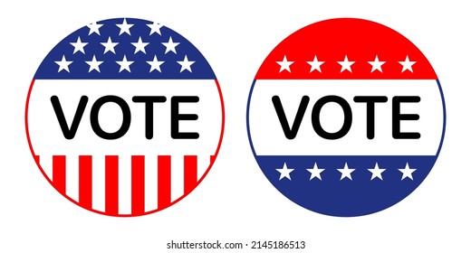 Vector set of USA flag VOTE stickers, isolated on white background.