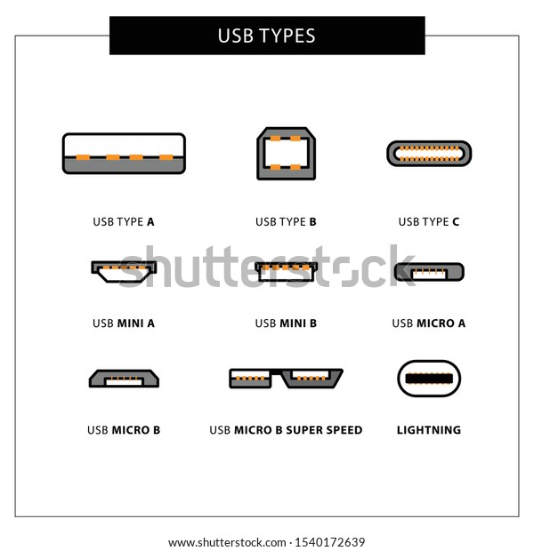 Vector Set Usb Computer Universal Connectors Stock Vector (Royalty Free ...