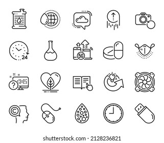 Vector set of Usb stick, Medical mask and Local grown line icons set. Writer, Recovery photo and Swipe up icons. Computer fan, Chemistry lab and 5g internet signs. Usb stick web symbol. Vector