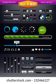 Vector set of user interface elements. Status bars and switchers UI kit.