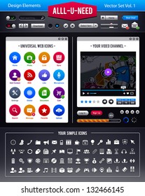 Vector set of user interface elements. Universal useful web elements UI kit.