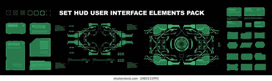 Vector set for user interface HUD. Frames, windows and blocks with information and data. Modern text windows and HUD interface elements. Templates with elements and frames vector set