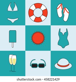 vector set of vacation and tourism icons. Summer set
