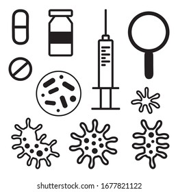 Grupo vectorial de vacunación, estudios de virus, búsqueda de vacunas antivirales - jeringa, vacuna, amplificador, virus, bacteria, comprimido, fármaco. Elementos de virología, epidemiología, vacunación. Prevención de enfermedades