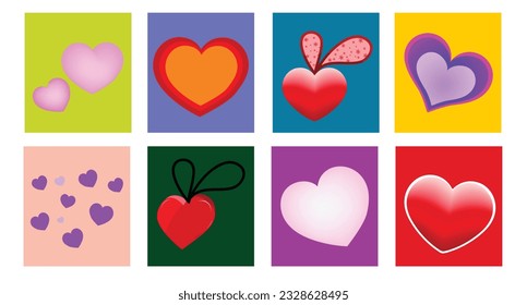 vector set of Valentine designs, for love with different colorful hearts and backgrounds