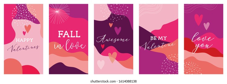 Vector set of Valentines day abstract backgrounds with copy space for text - banners, posters, cover design templates, social media stories wallpapers. Vector design