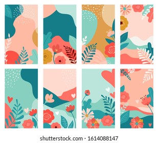 Vector set of Valentines day abstract backgrounds with copy space for text - banners, posters, cover design templates, social media stories wallpapers. Vector design