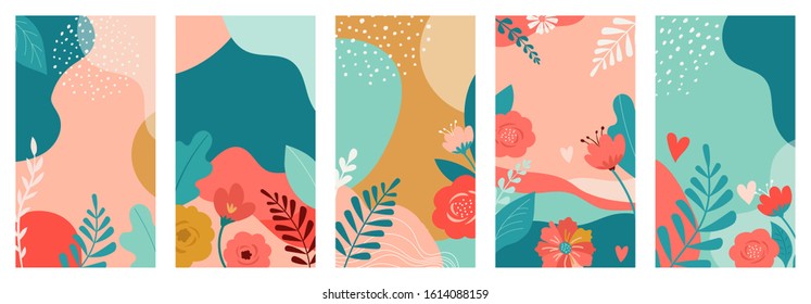 Vector set of Valentines day abstract backgrounds with copy space for text - banners, posters, cover design templates, social media stories wallpapers. Vector design