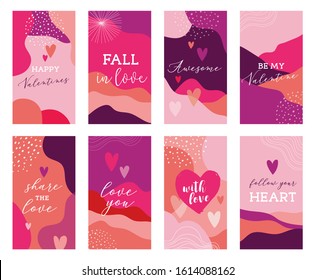 Vector set of Valentines day abstract backgrounds with copy space for text - banners, posters, cover design templates, social media stories wallpapers. 