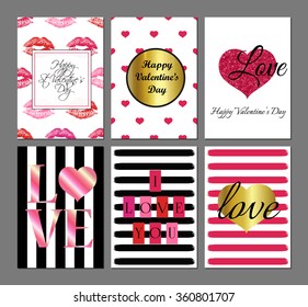 Vector set of Valentines Day cards in red and black colors.