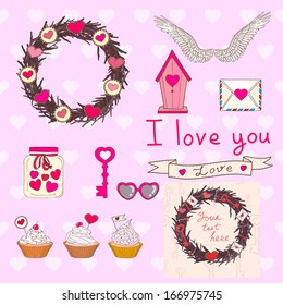 Vector set of Valentine's Day elements and decoration.
