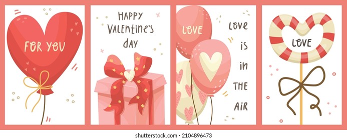 Juego de vectores de tarjetas de felicitación de San Valentín. Estilo plano