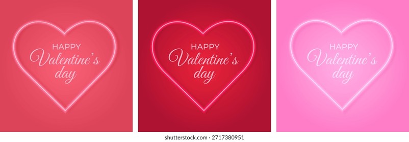 Conjunto de Vector de corazones de San Valentín en tonos rosas y rojos, ilustración de amor de neón para tarjetas de felicitación, invitaciones, carteles y diseños de redes sociales.