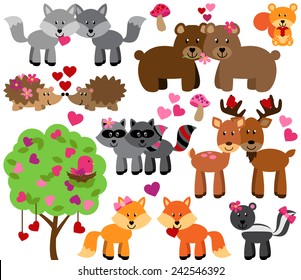 Vector Set of Valentine's Day or Love Themed Forest Animals
