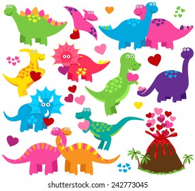 Vector Set of Valentine's Day or Love Themed Dinosaurs