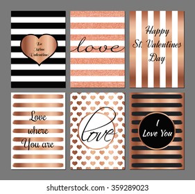 Vector set Valentines Day modern cards in rose and black colors.