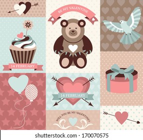 Vector set of valentine's day retro cards and banners. 