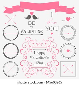 Vector set of valentine's day vintage design elements in retro colors.