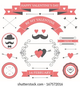 Vector set of valentine's day vintage design elements. icons, labels, arrows