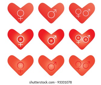 vector set of valentines with gender symbols