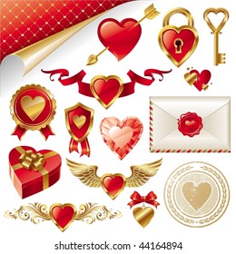 Vector set with Valentines signs and symbols