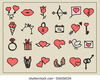 Vector set of Valentine's and Wedding icons with design elements of heart , Love , dating and Relationships. 