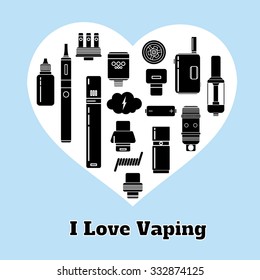 Vector Set of Vape Icons. I Love Vaping