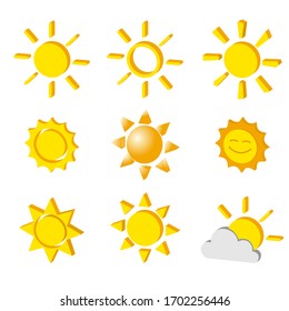 Vector set of vareity shape sun icon 3d style