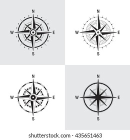 Vector set of variations of the geo mark Wind Rose. Vector compass. Rose Wind in lineal style. Perfect image for Columbus Day.