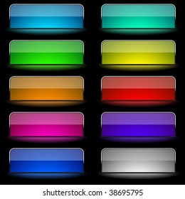Vector set of varicolored glowing rectangular buttons.