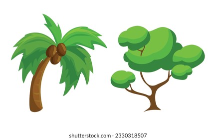 Vector set of variety plants and trees.