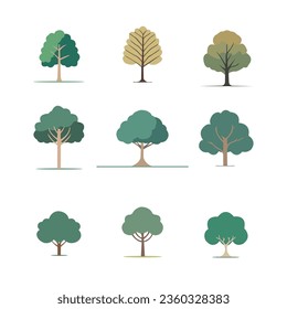vector set of variety plants and trees